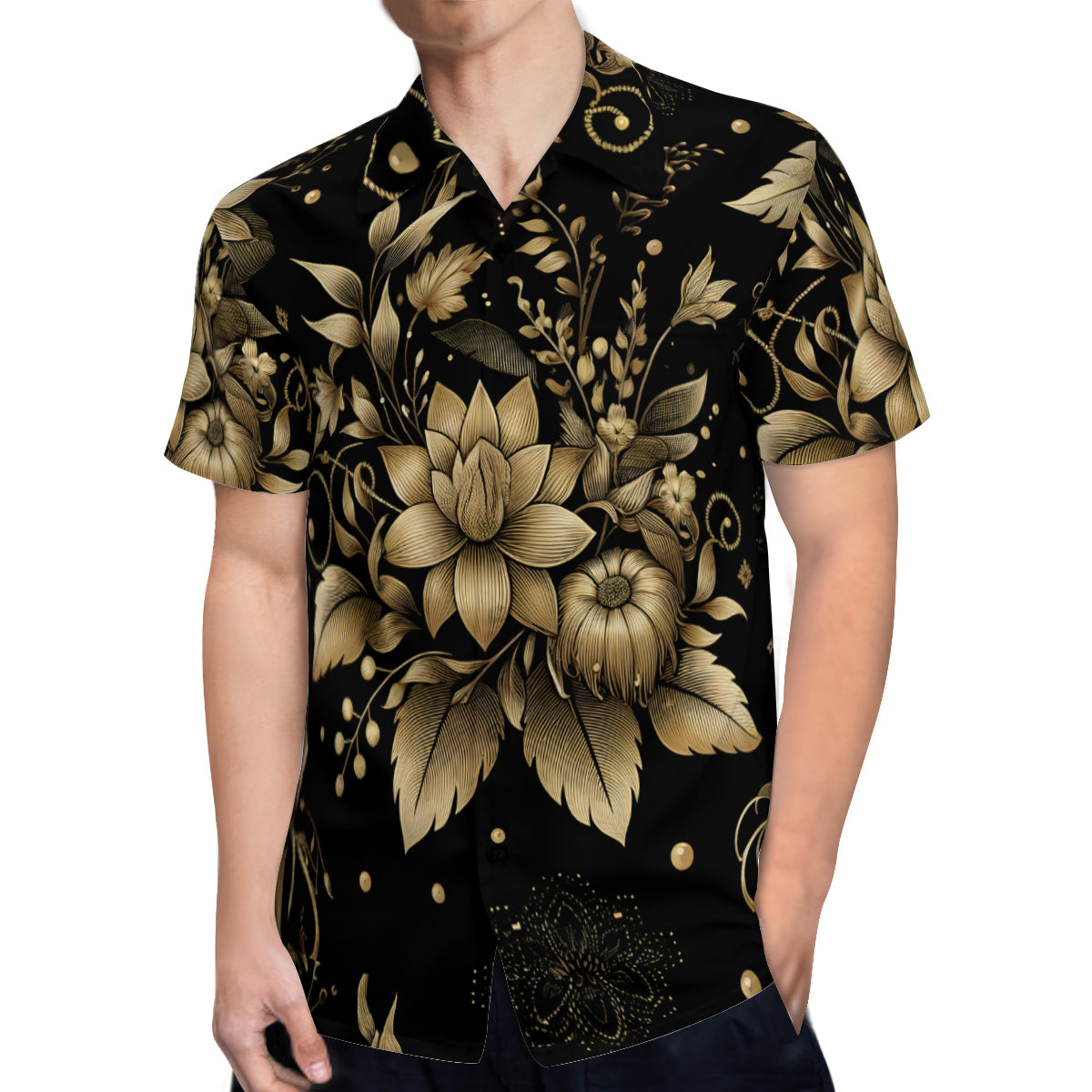 Gold Flowers Hawaiian Shirt