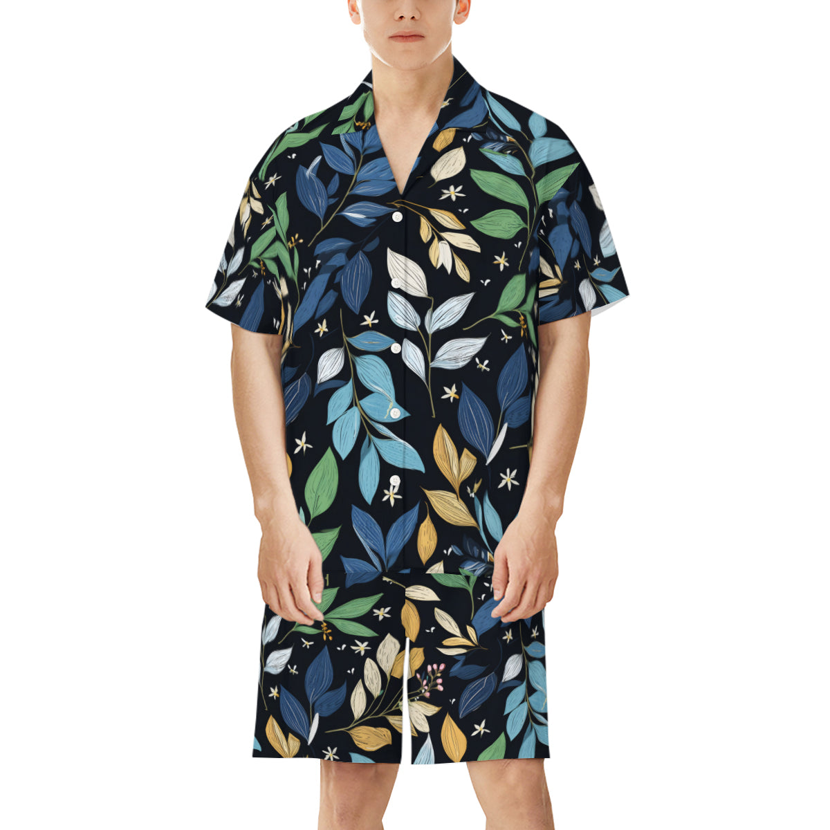 Elegant Leaves Man's Shirt And Short Set