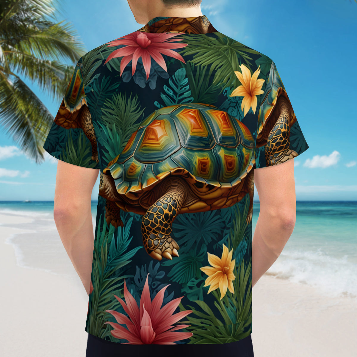 Tropical Tortoise Pattern Men's Casual Short-Sleeved Shirt