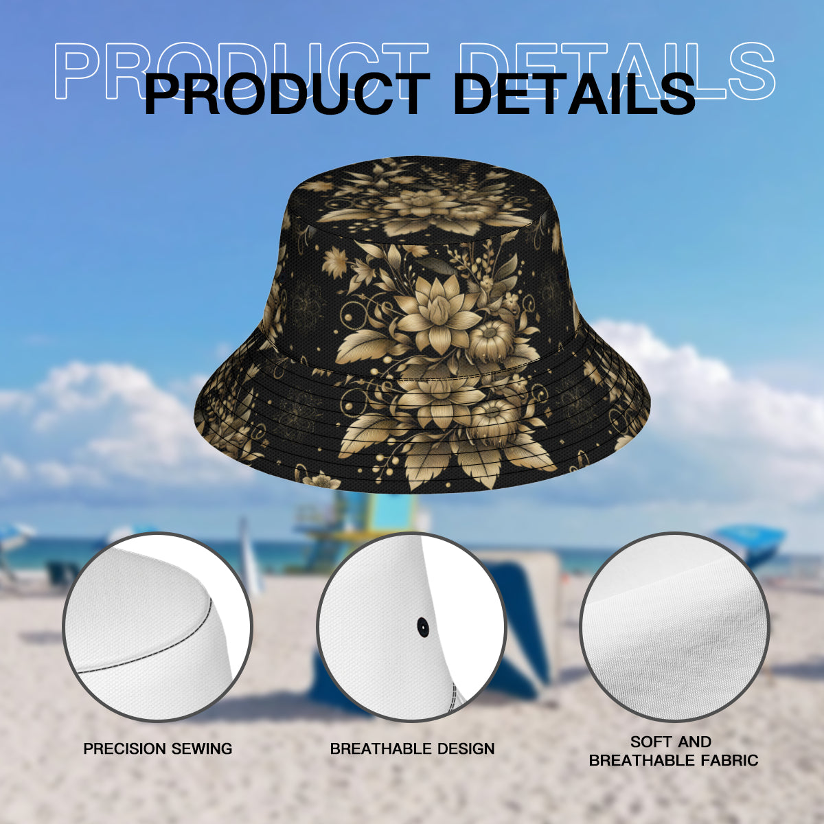 Gold Flowers Fisherman Hat