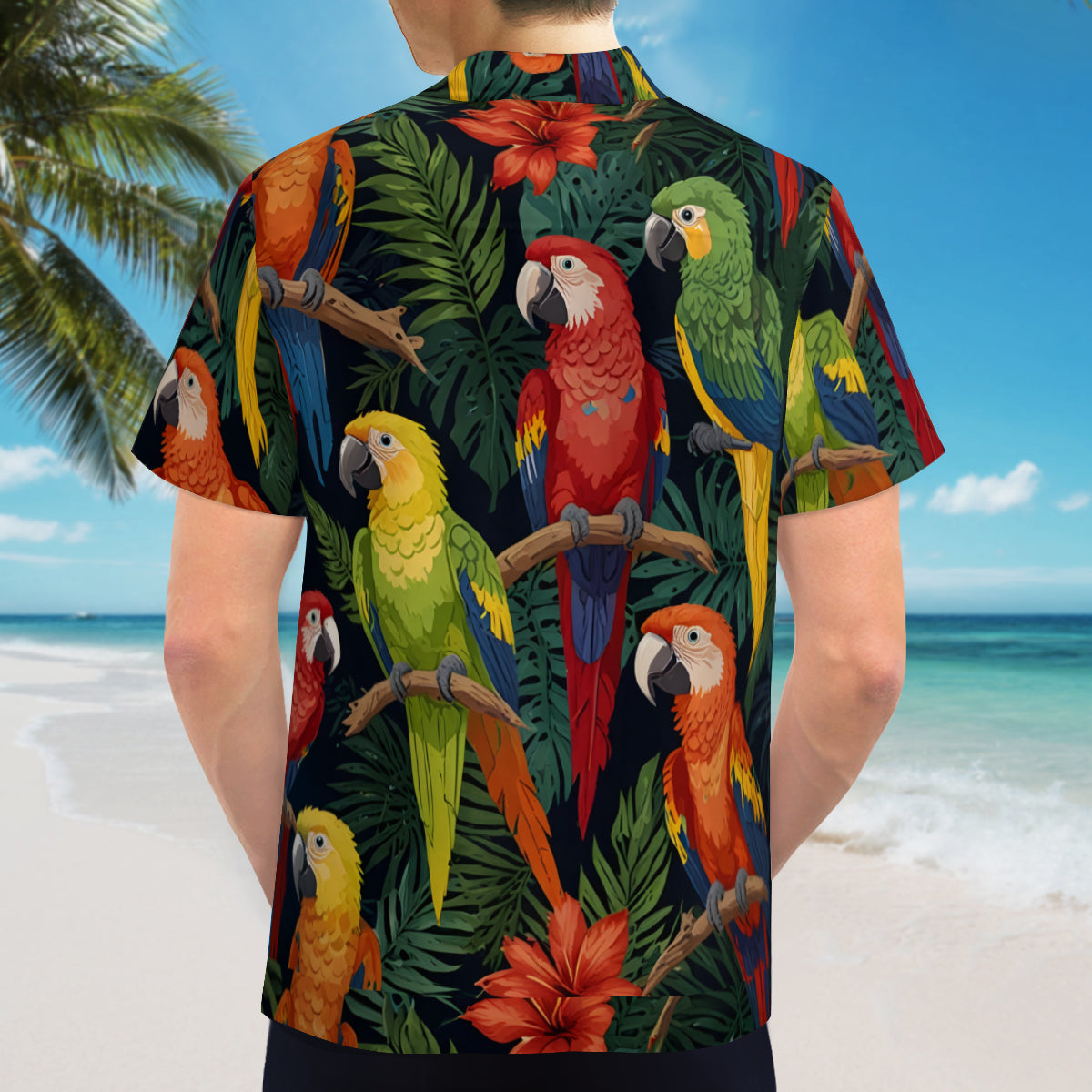 Tropical Parrots Pattern Men's Casual Short-Sleeved Shirt