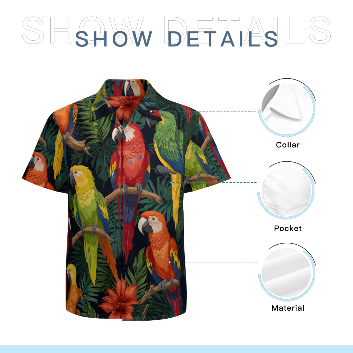 Tropical Parrots Pattern Men's Casual Short-Sleeved Shirt