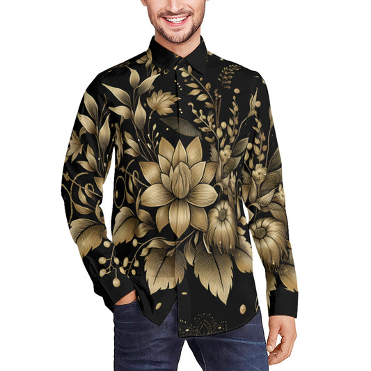 Gold Flowers Men's Classic Long-Sleeved Shirt