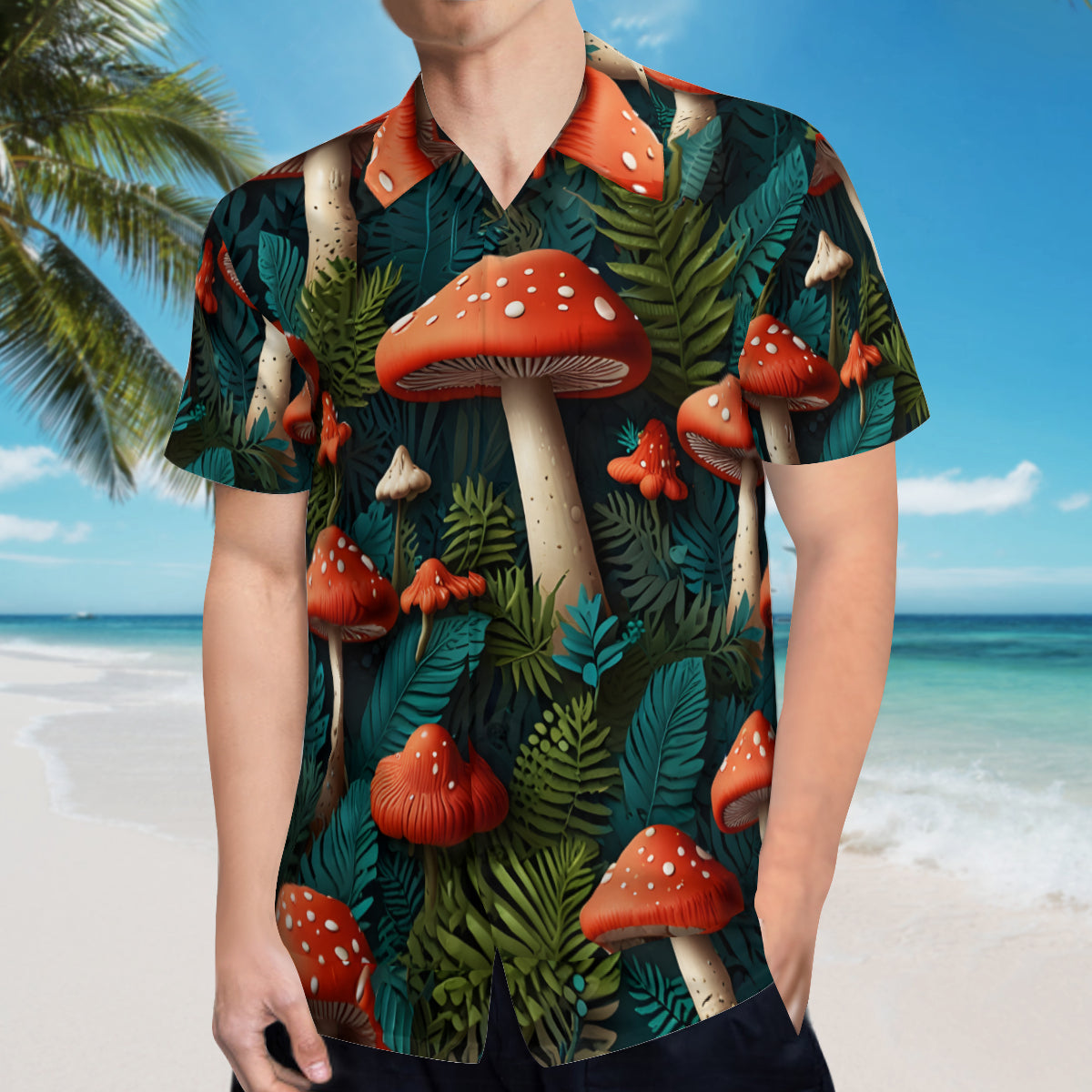Tropical Mushroom Pattern Men's Casual Short-Sleeved Shirt