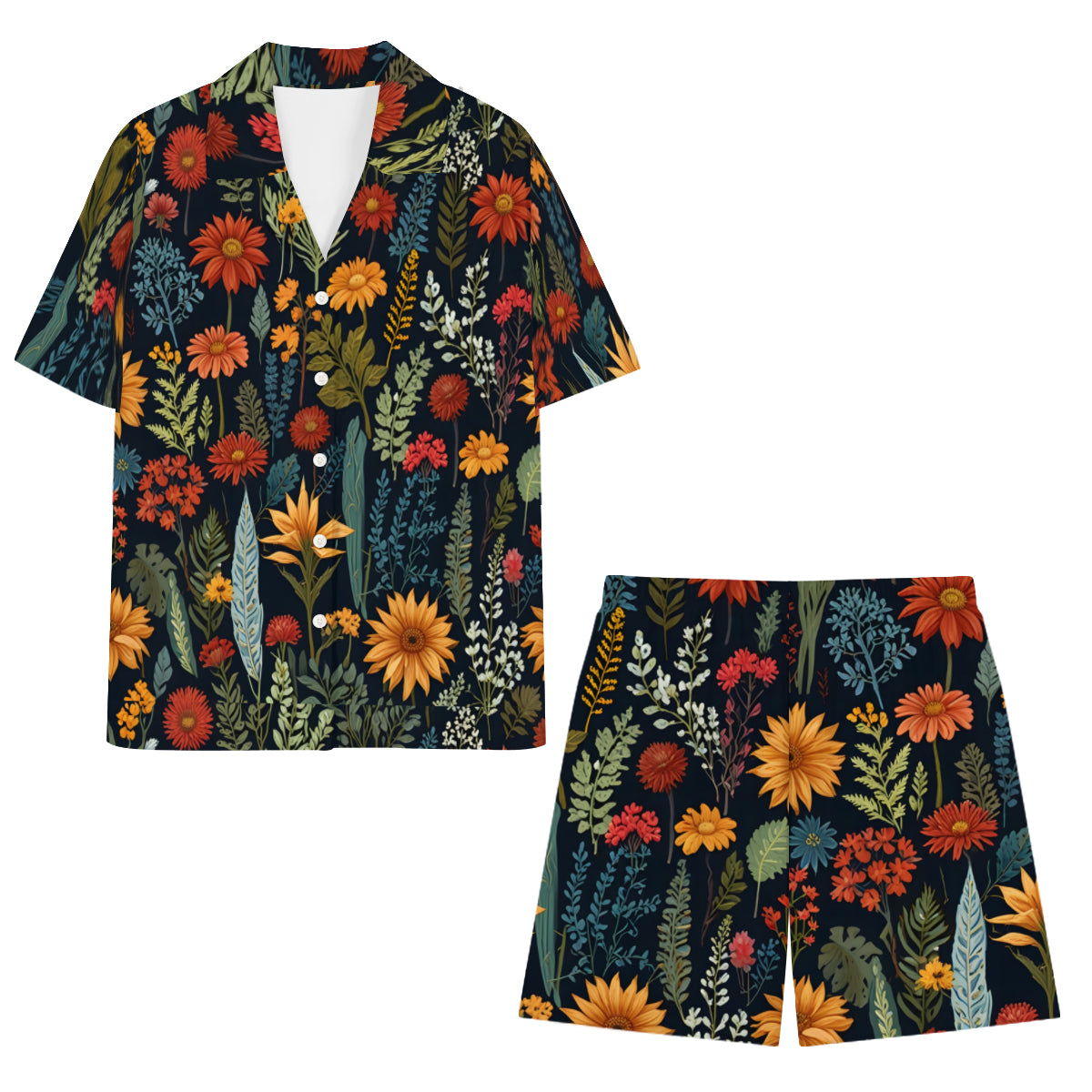 Botanical Plants Man's Shirt And Short Set