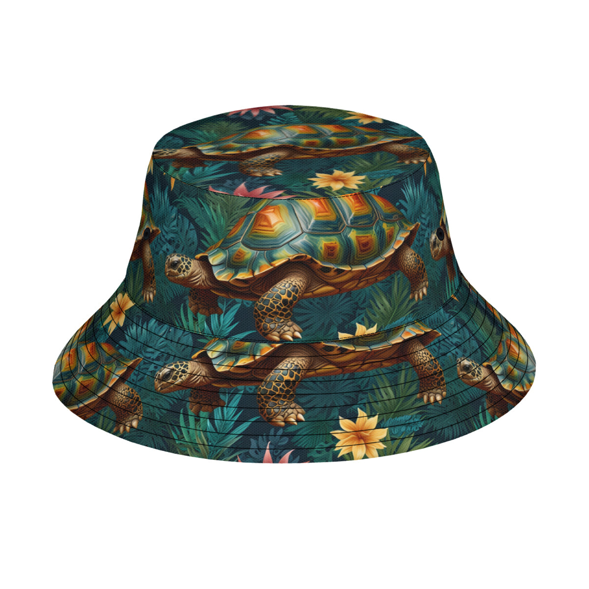 Tropical Tortoise Pattern Double-Sided Unisex Polyester Bucket Hat