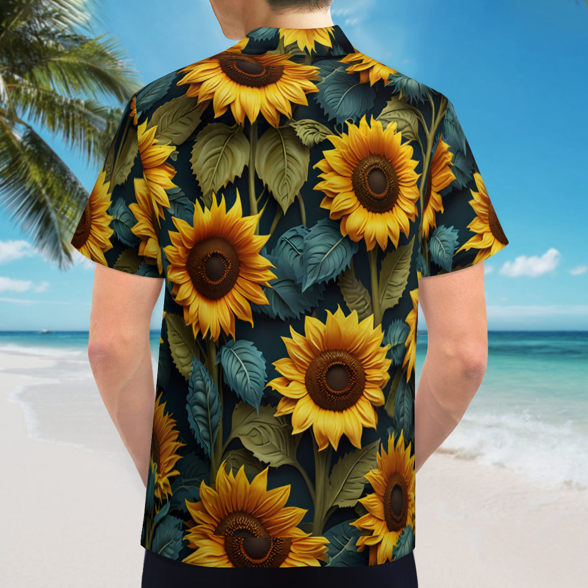 Sunflower Pattern Man's Casual Short-Sleeved Shirt