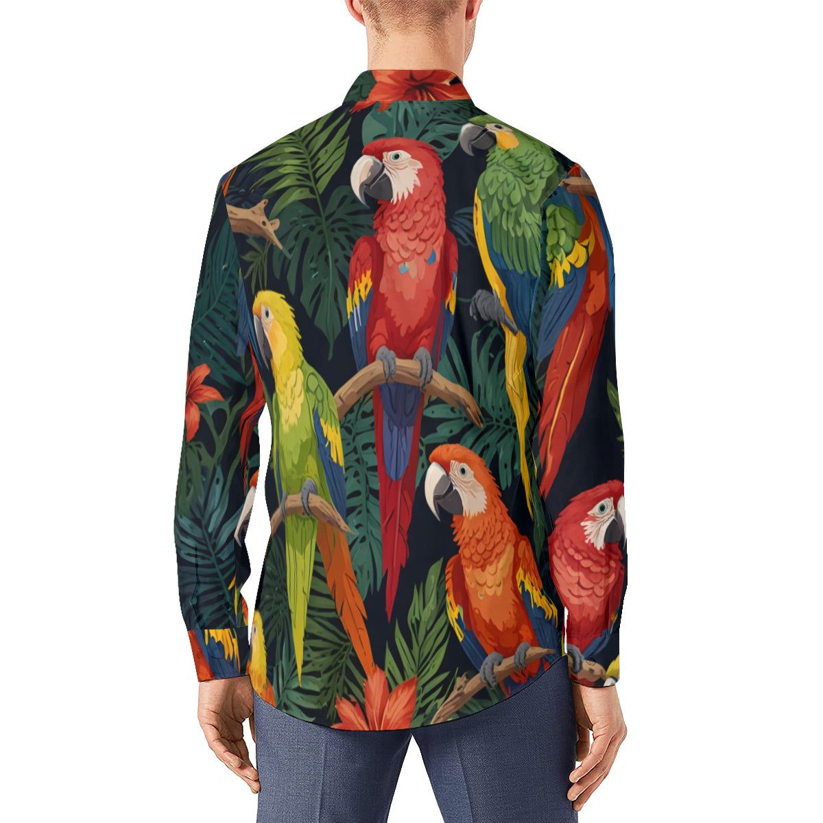 Tropical Parrots Pattern Men's Classic Long-Sleeved Shirt