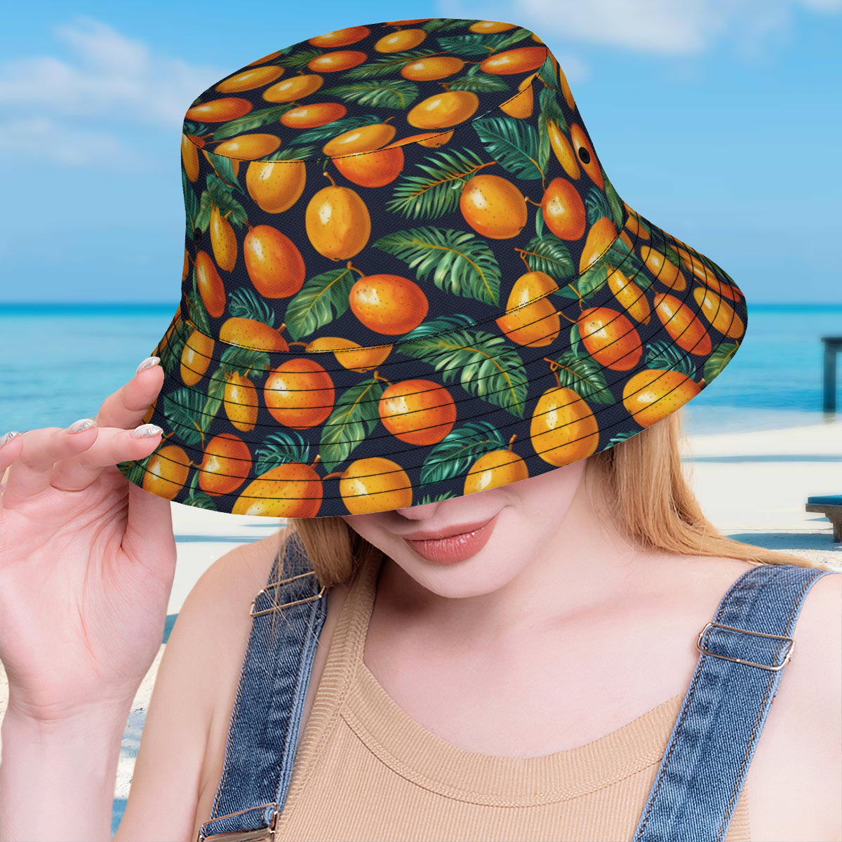Tropical Mangoes Pattern Double-Sided Unisex Polyester Bucket Hat