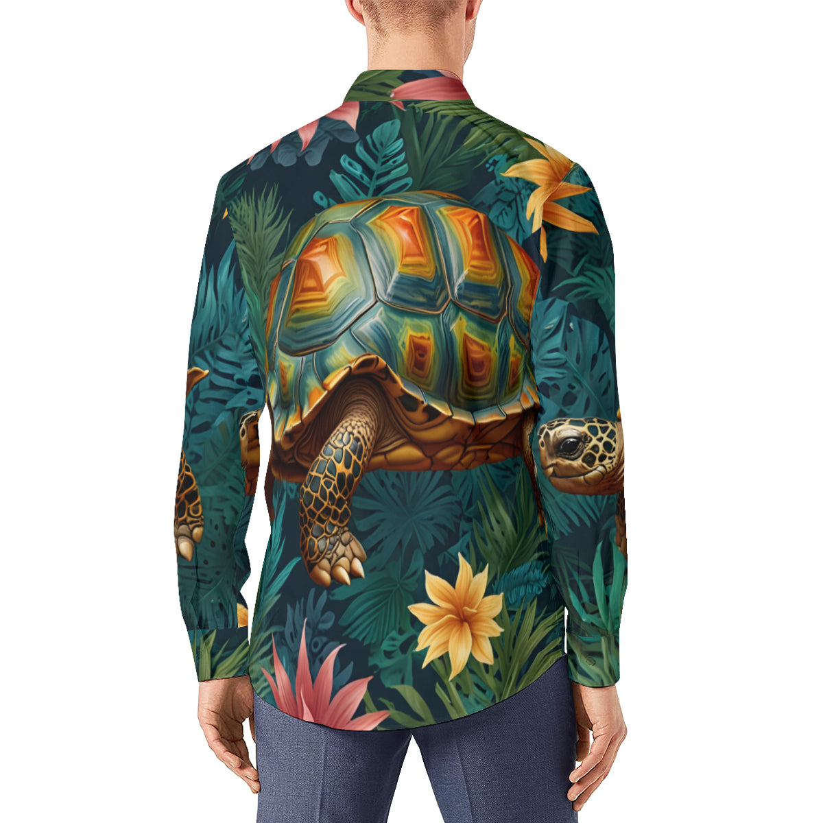 Tropical Tortoise Pattern Men's Classic Long-Sleeved Shirt