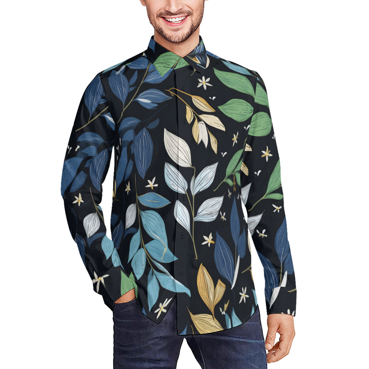 Elegant Leaves Men's Classic Long-Sleeved Shirt