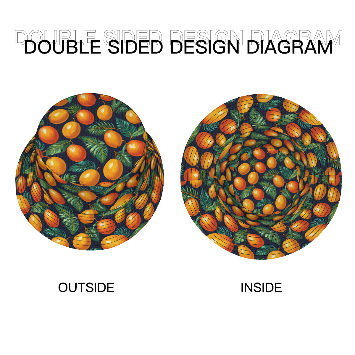 Tropical Mangoes Pattern Double-Sided Unisex Polyester Bucket Hat