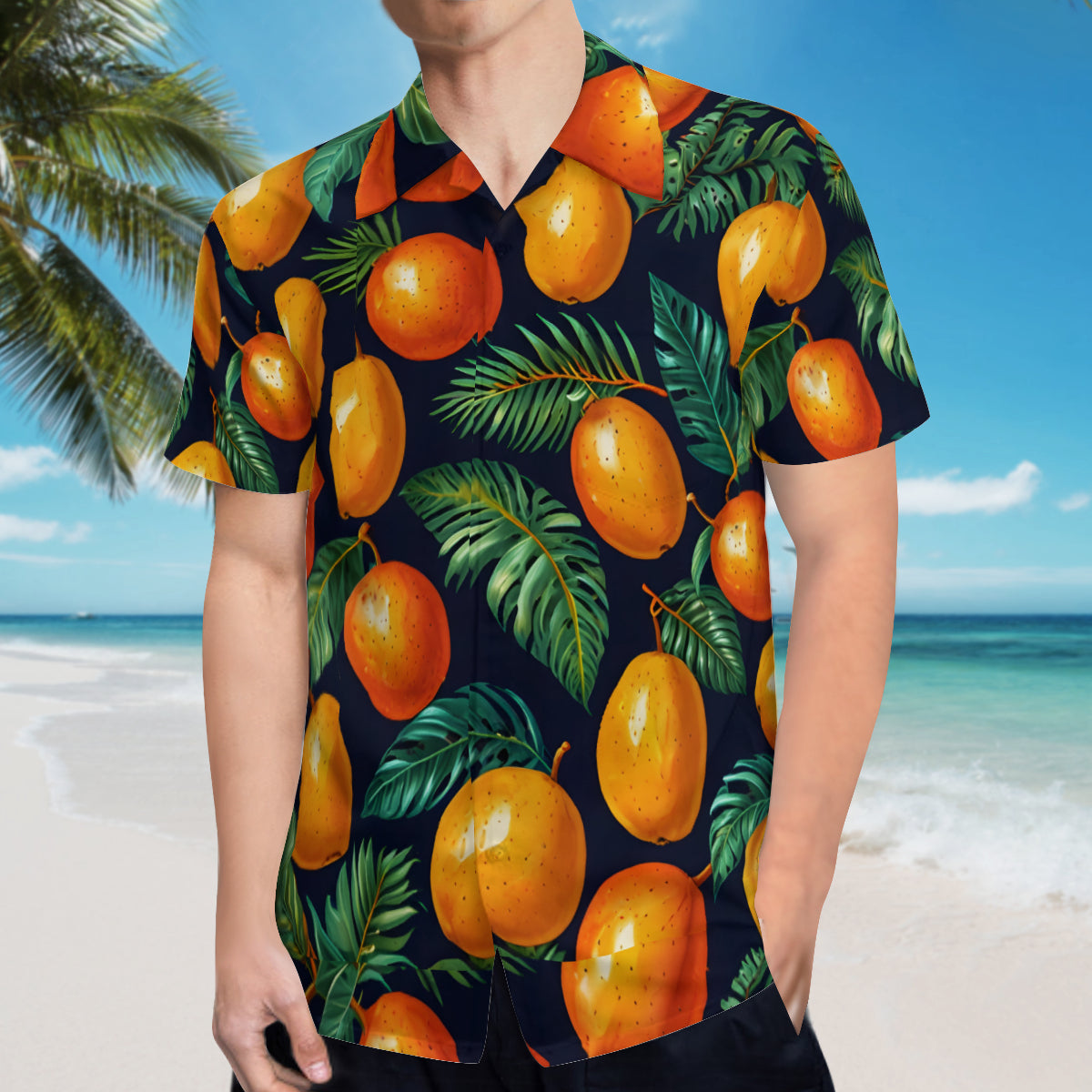 Tropical Mangoes Pattern Men's Casual Short-Sleeved Shirt