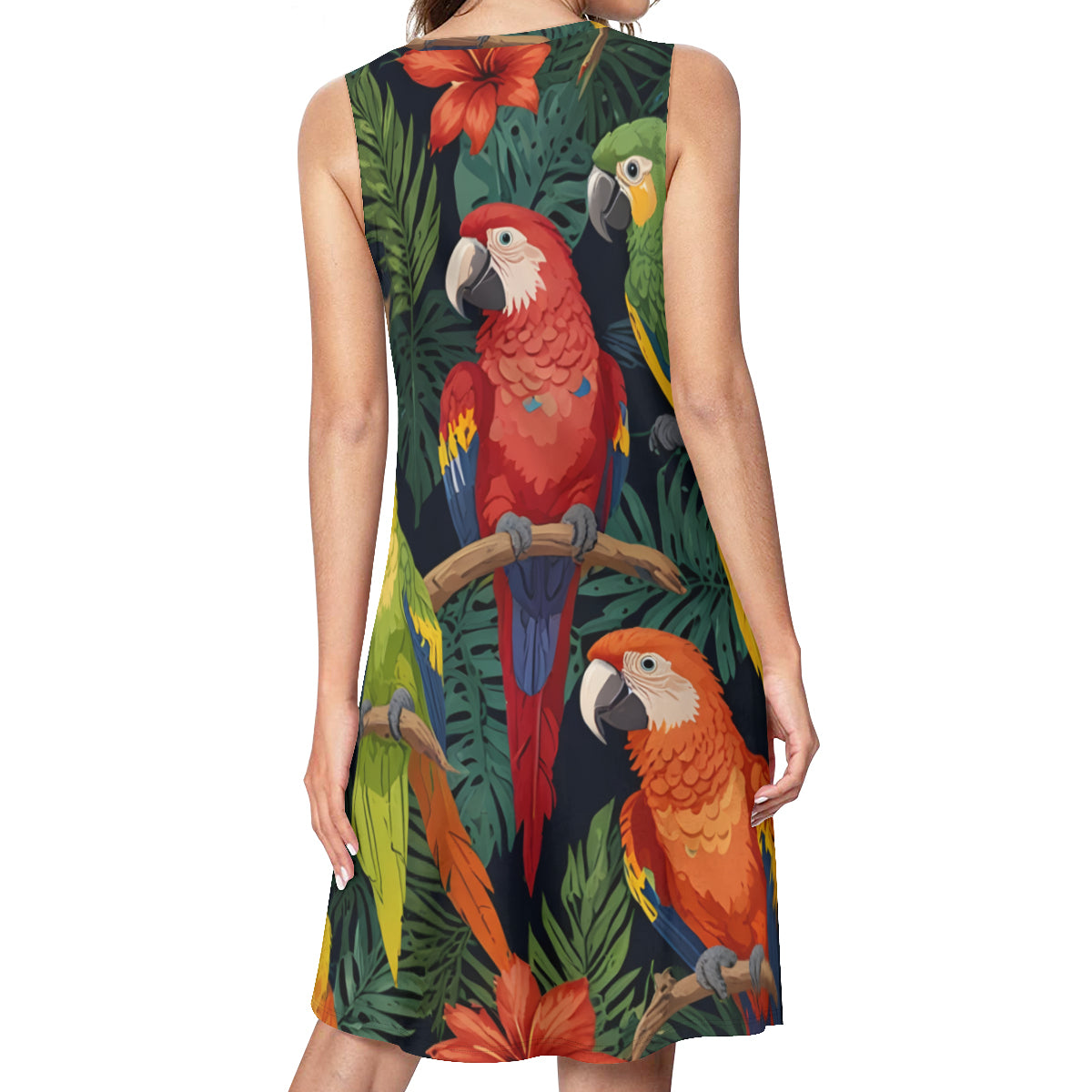 Tropical Parrots Pattern Women's Casual Dress