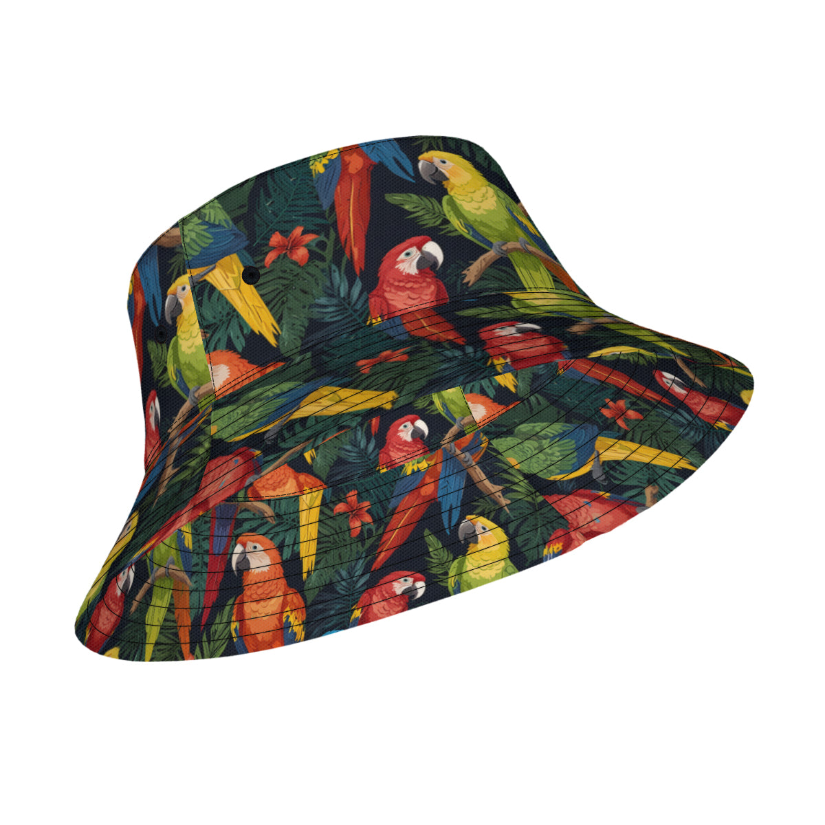 Tropical Parrots Pattern Double-Sided Unisex Polyester Bucket Hat