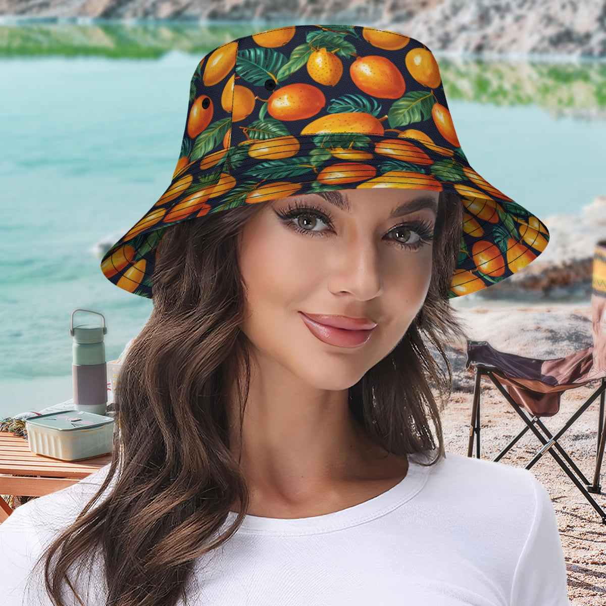 Tropical Mangoes Pattern Double-Sided Unisex Polyester Bucket Hat