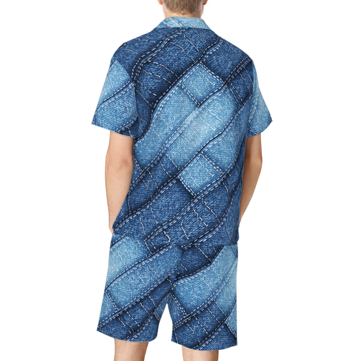 Denim Design Man's Shirt And Short Set