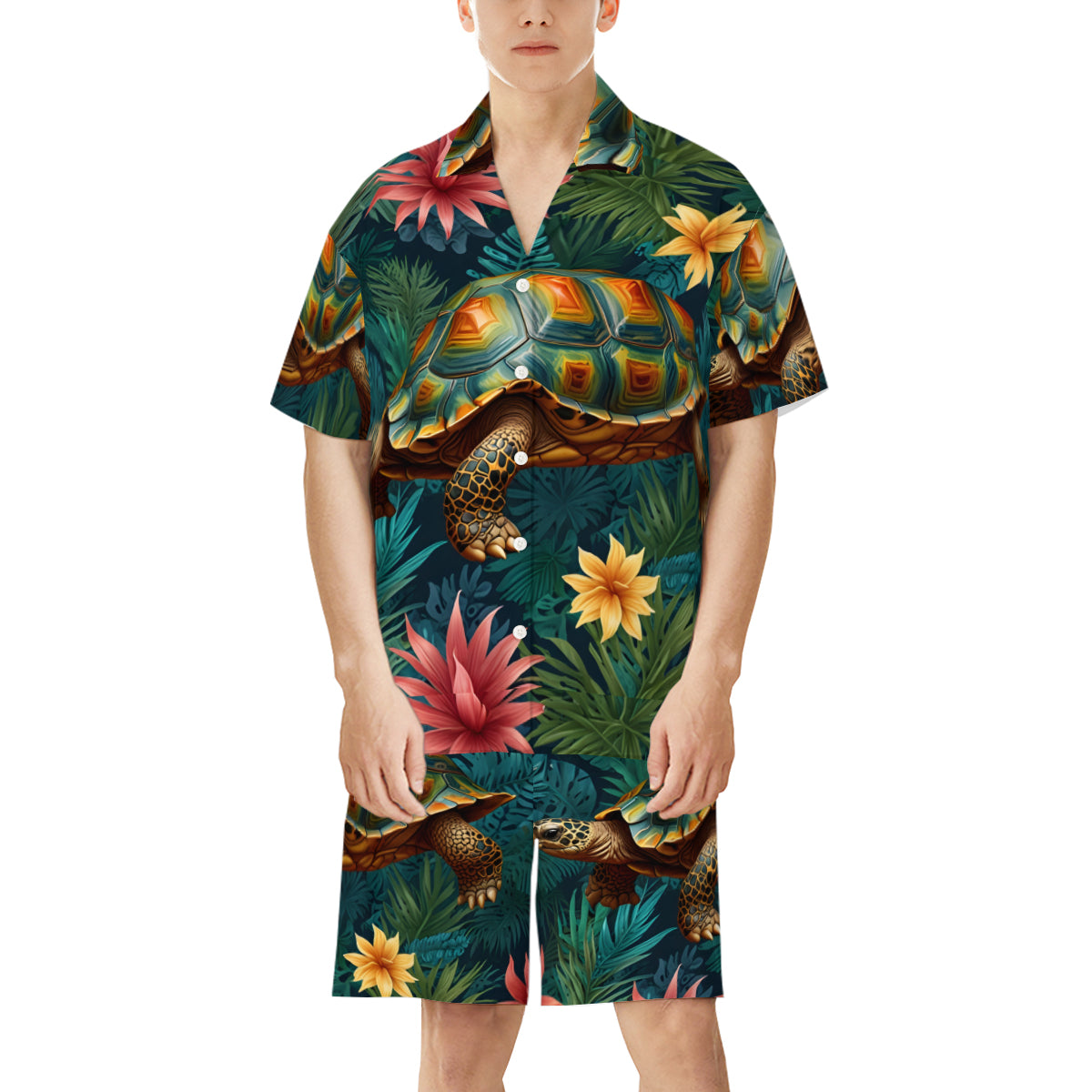 tropical Tortoise Pattern Man's Shirt And Short Set