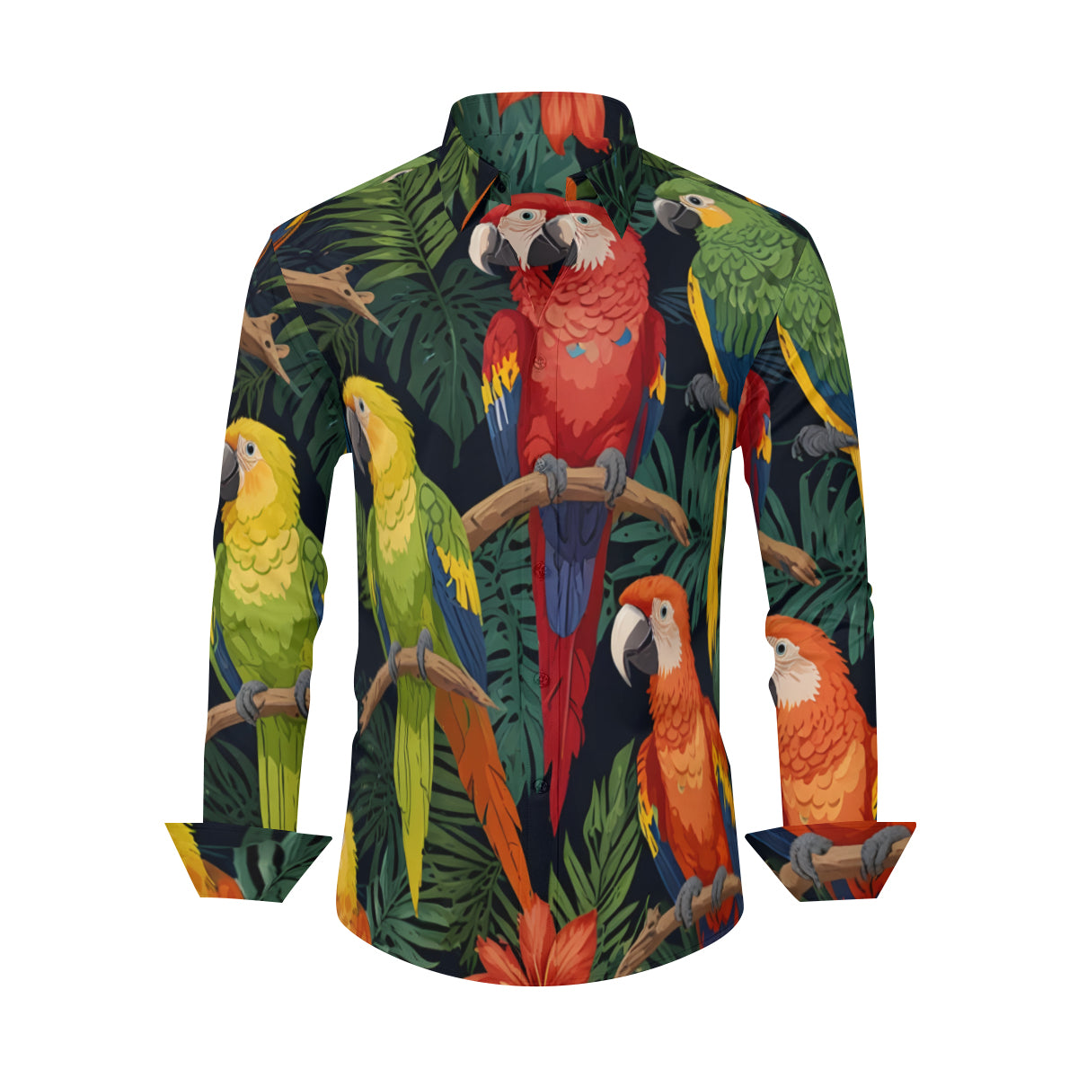 Tropical Parrots Pattern Men's Classic Long-Sleeved Shirt