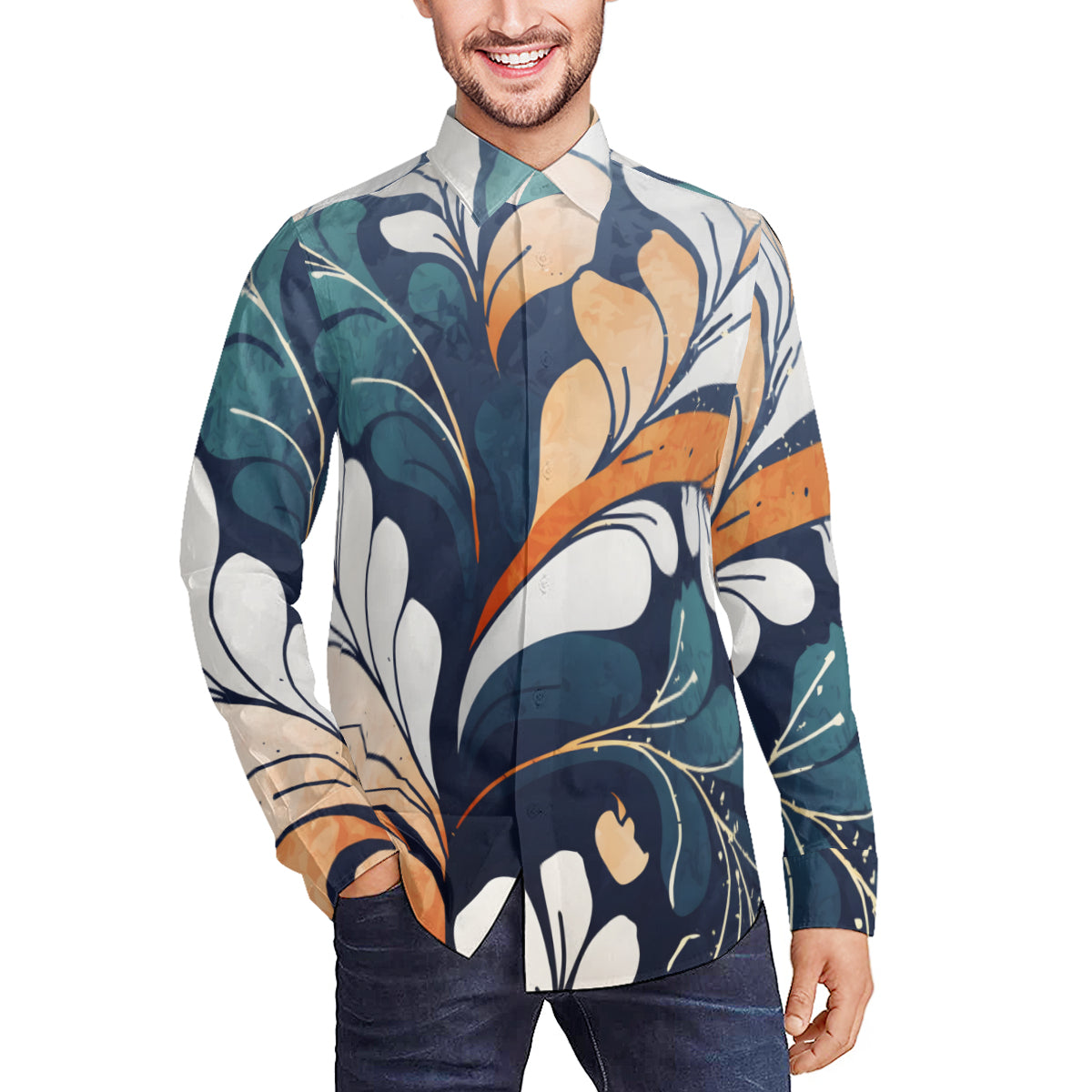 Abstract Floral Men's Classic Long-Sleeved Shirt