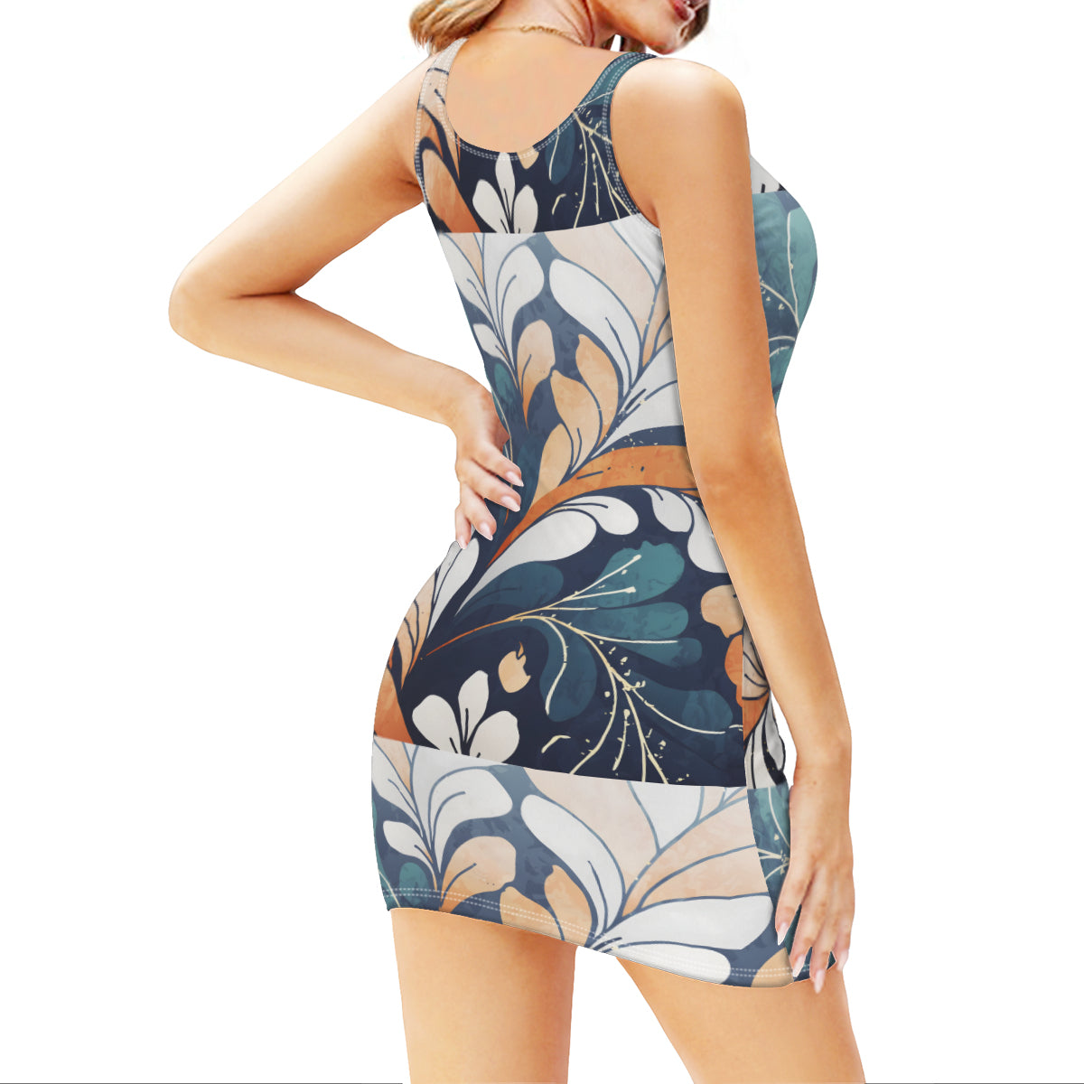 Abstract Floral Sleeveless Slim-Fit Euro-Size Tank Slip Dress