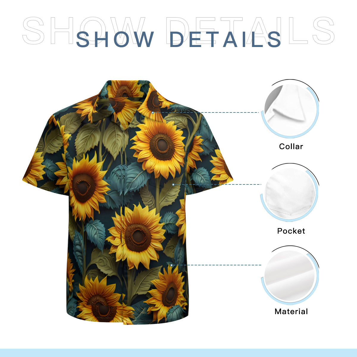 Sunflower Pattern Man's Casual Short-Sleeved Shirt
