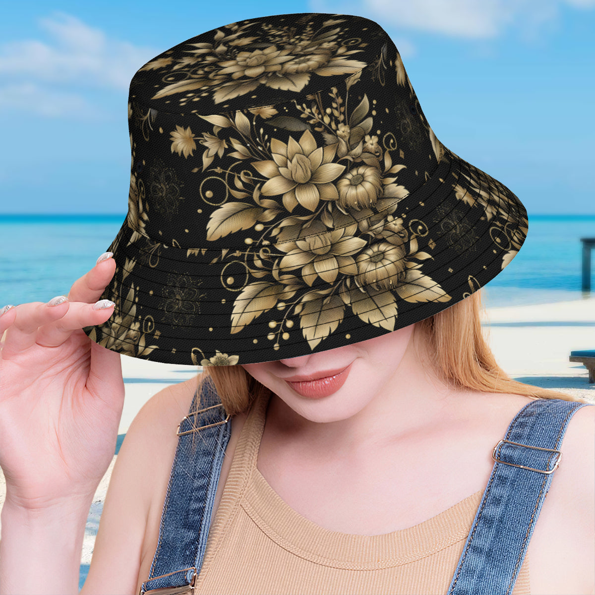 Gold Flowers Fisherman Hat