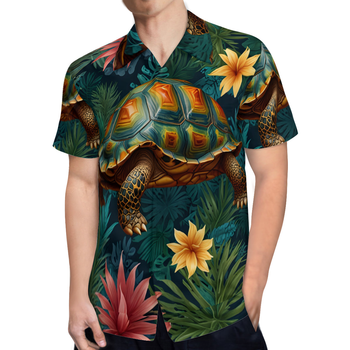 Tropical Tortoise Pattern Men's Casual Short-Sleeved Shirt