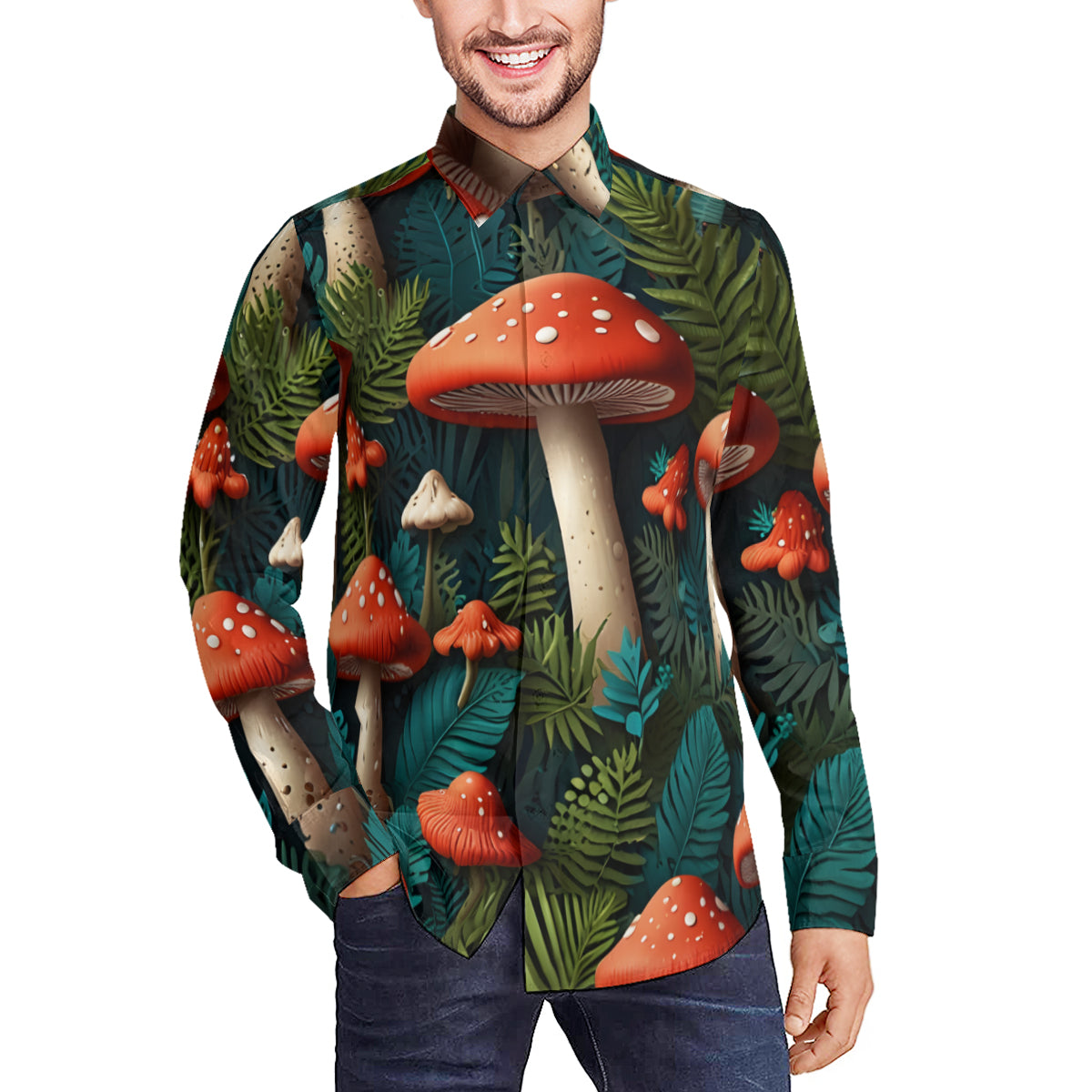 Tropical Mushroom Pattern Men's Classic Long-Sleeved Shirt