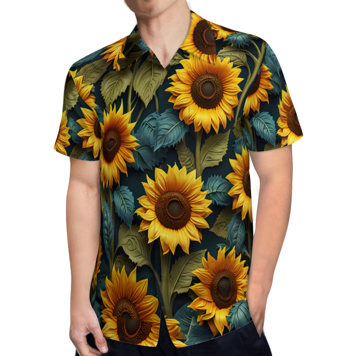 Sunflower Pattern Man's Casual Short-Sleeved Shirt