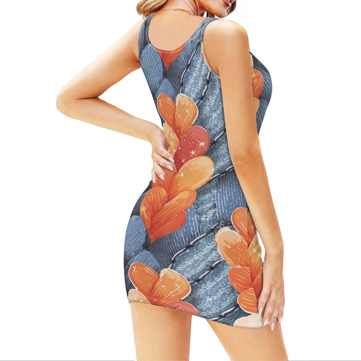 Abstract Sleeveless Slim-Fit Euro-Size Tank Slip Dress