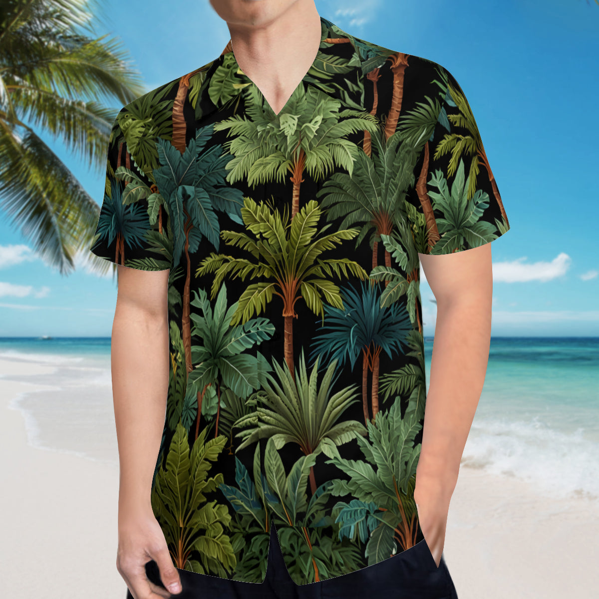 Tropical Trees Men's Casual Short-Sleeved Shirt