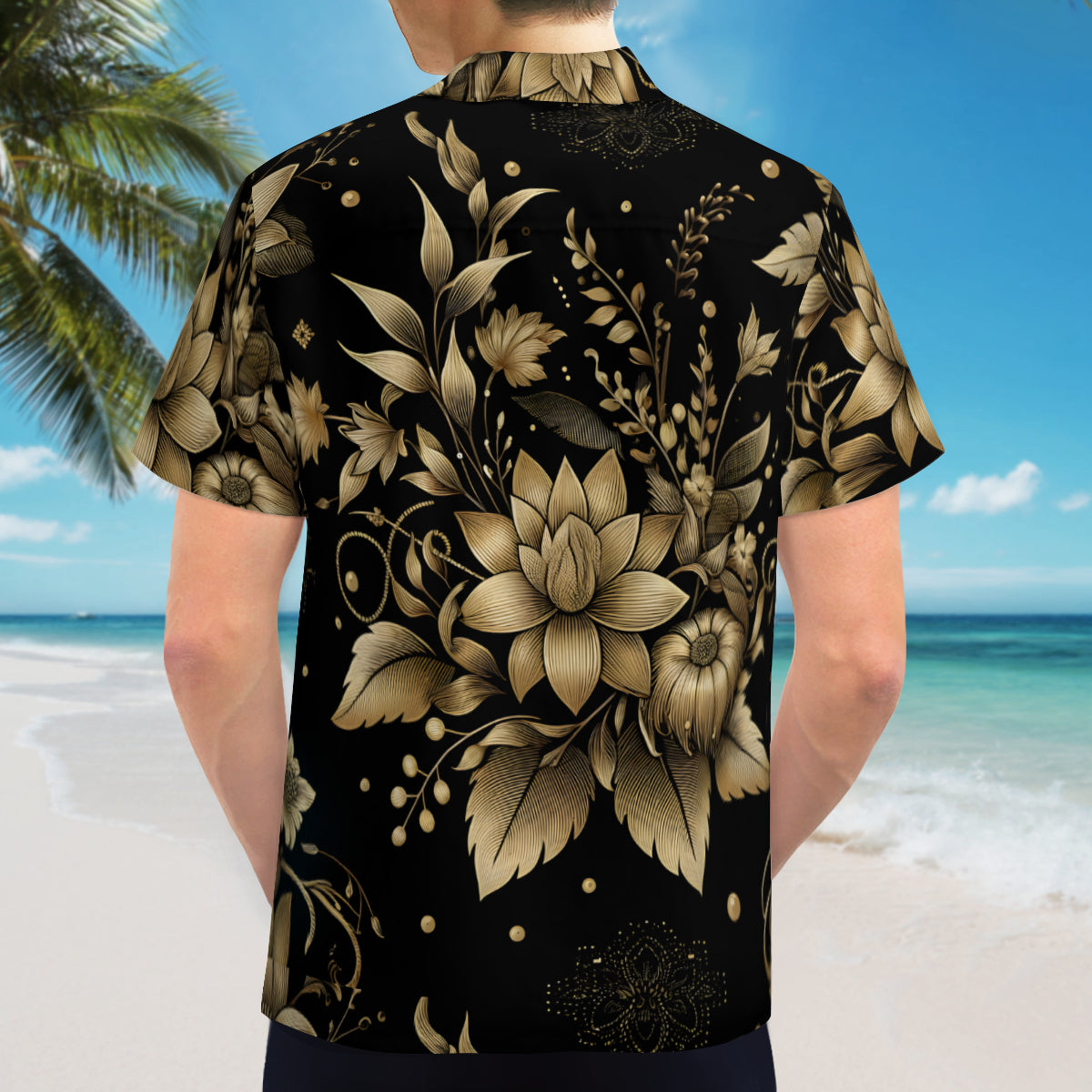 Gold Flowers Hawaiian Shirt