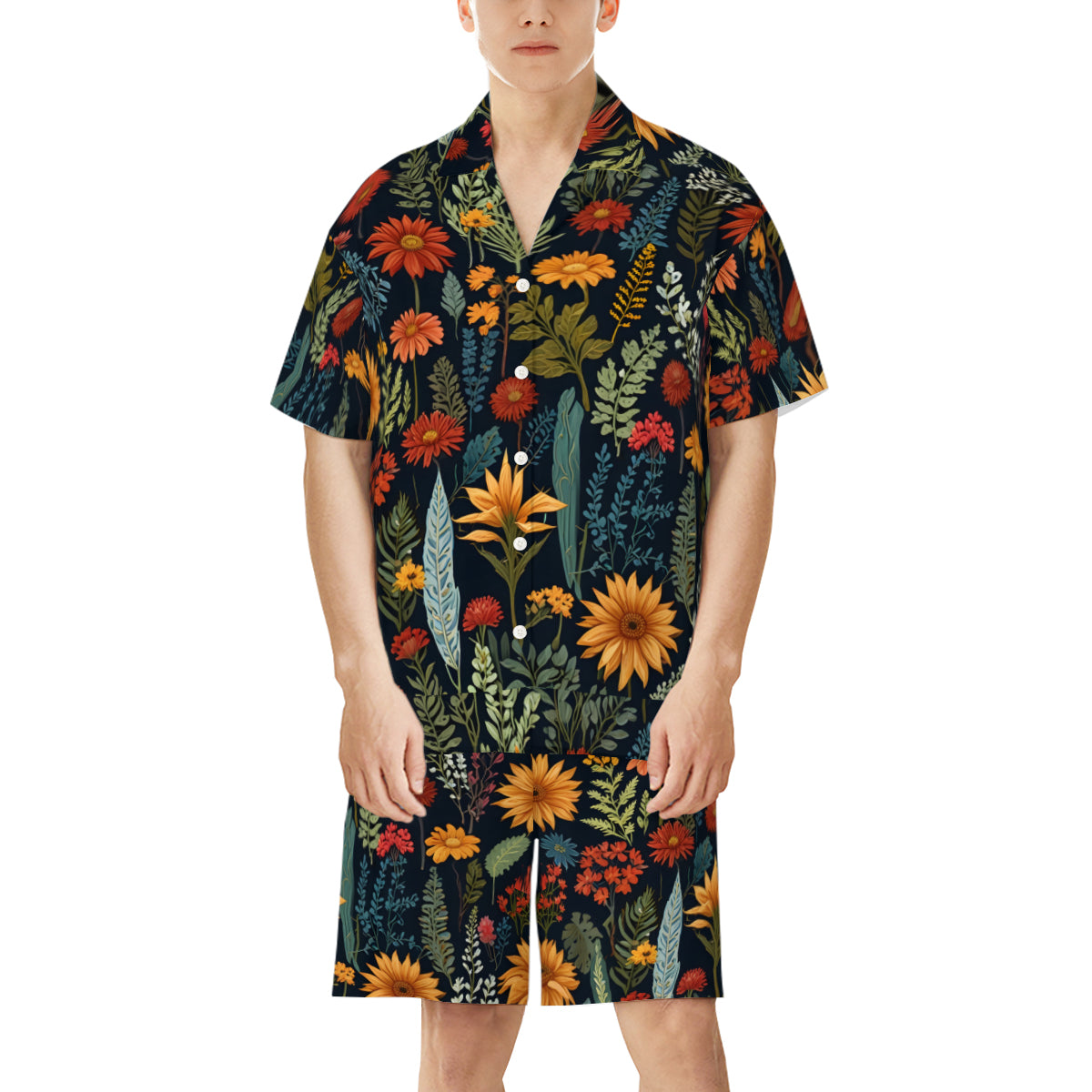 Botanical Plants Man's Shirt And Short Set