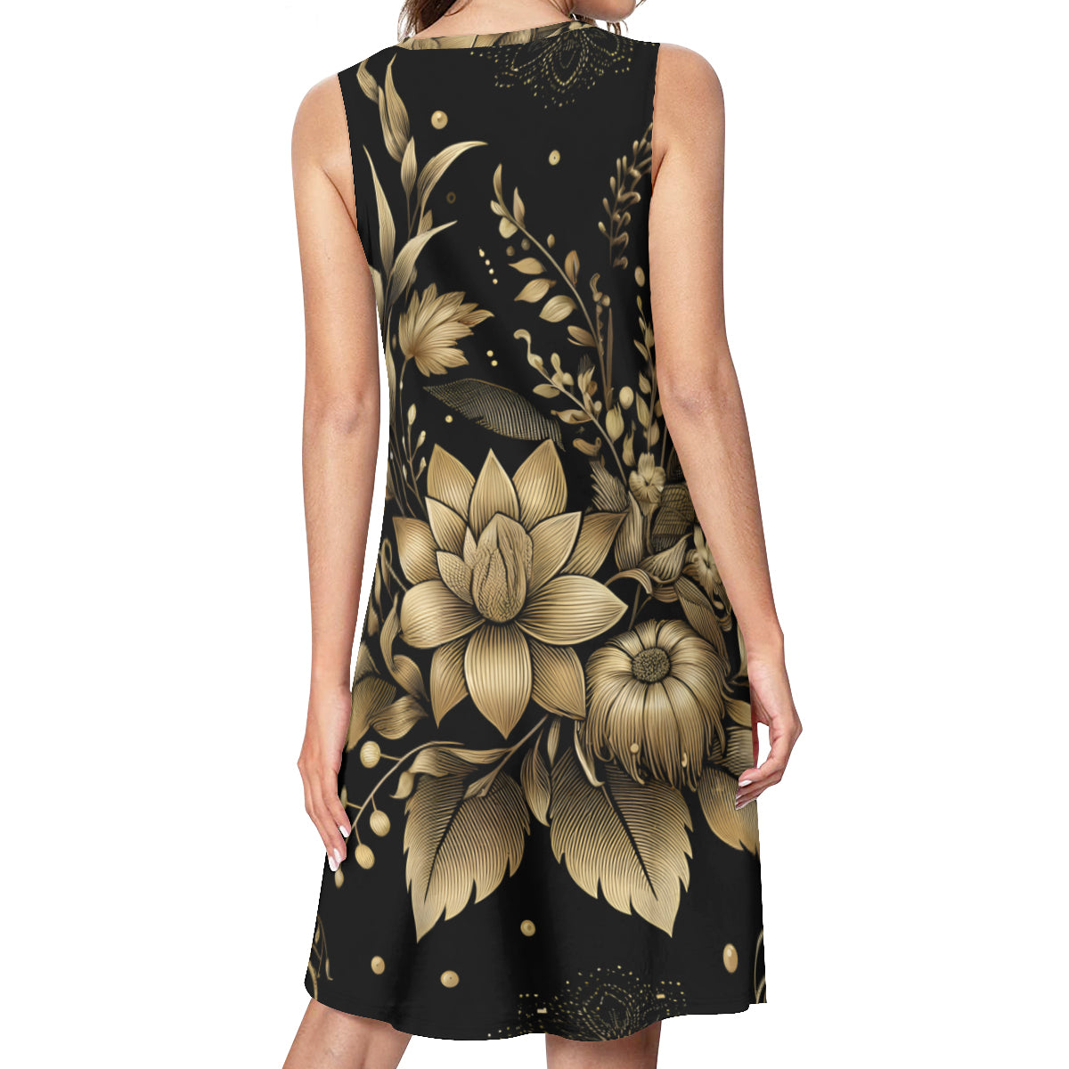 Gold Flowers Women's Casual Dress