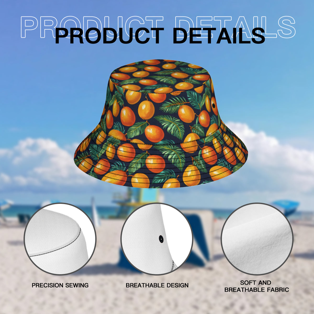 Tropical Mangoes Pattern Double-Sided Unisex Polyester Bucket Hat