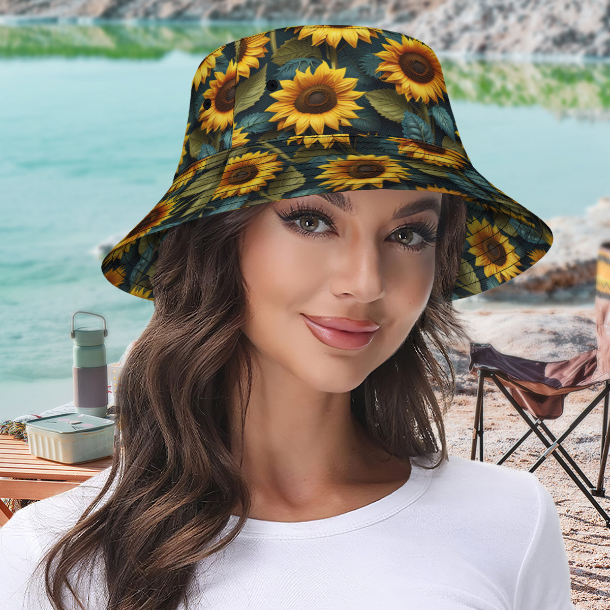 Sunflower Pattern Double-Sided Unisex Polyester Bucket Hat