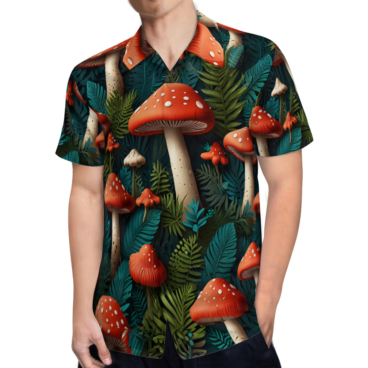 Tropical Mushroom Pattern Men's Casual Short-Sleeved Shirt