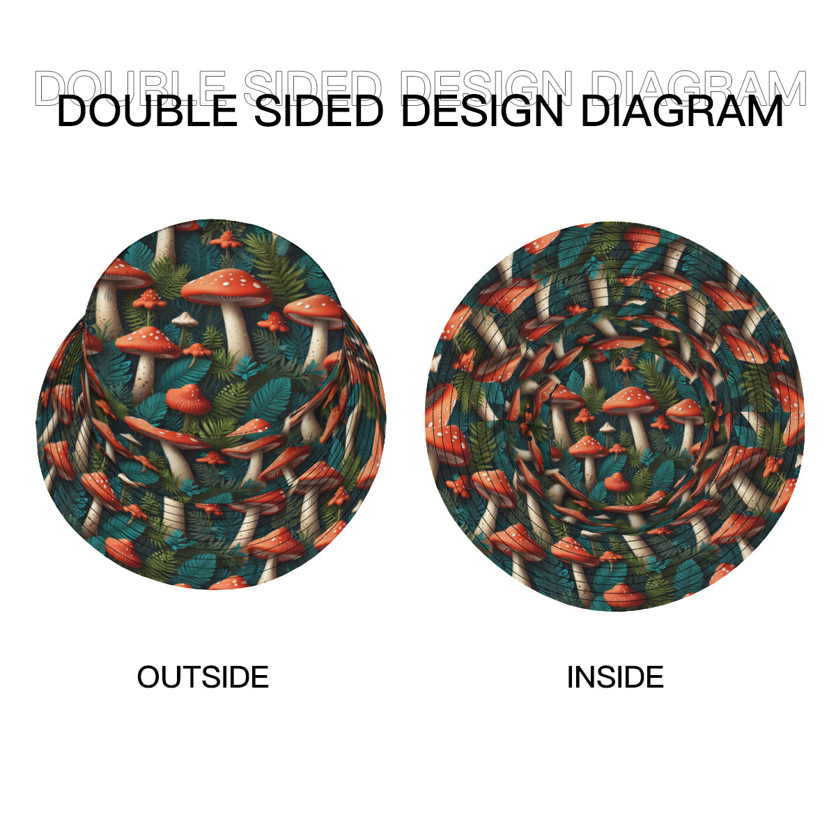 Tropical Mushroom Pattern Double-Sided Unisex Polyester Bucket Hat