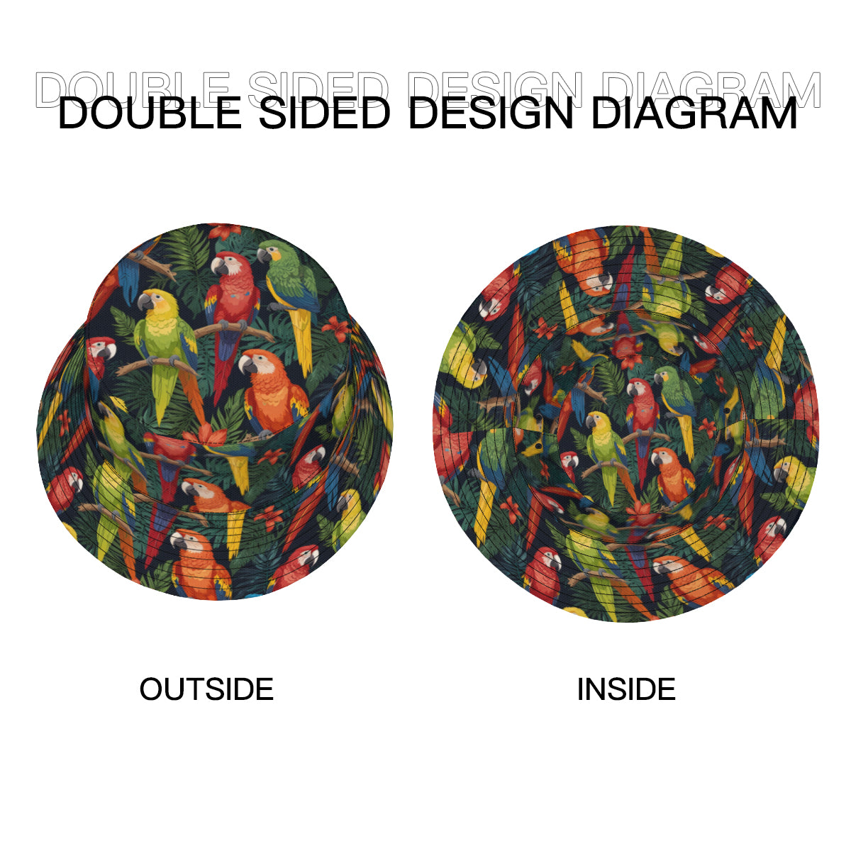 Tropical Parrots Pattern Double-Sided Unisex Polyester Bucket Hat