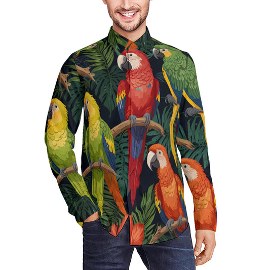 Tropical Parrots Pattern Men's Classic Long-Sleeved Shirt