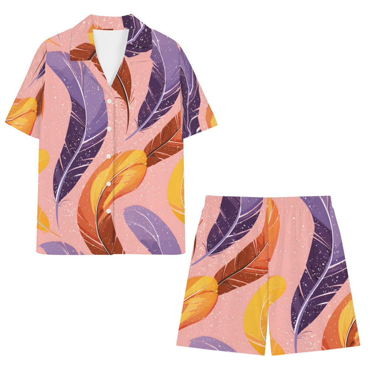 Abstract Feathers Man's Shirt And Short Set