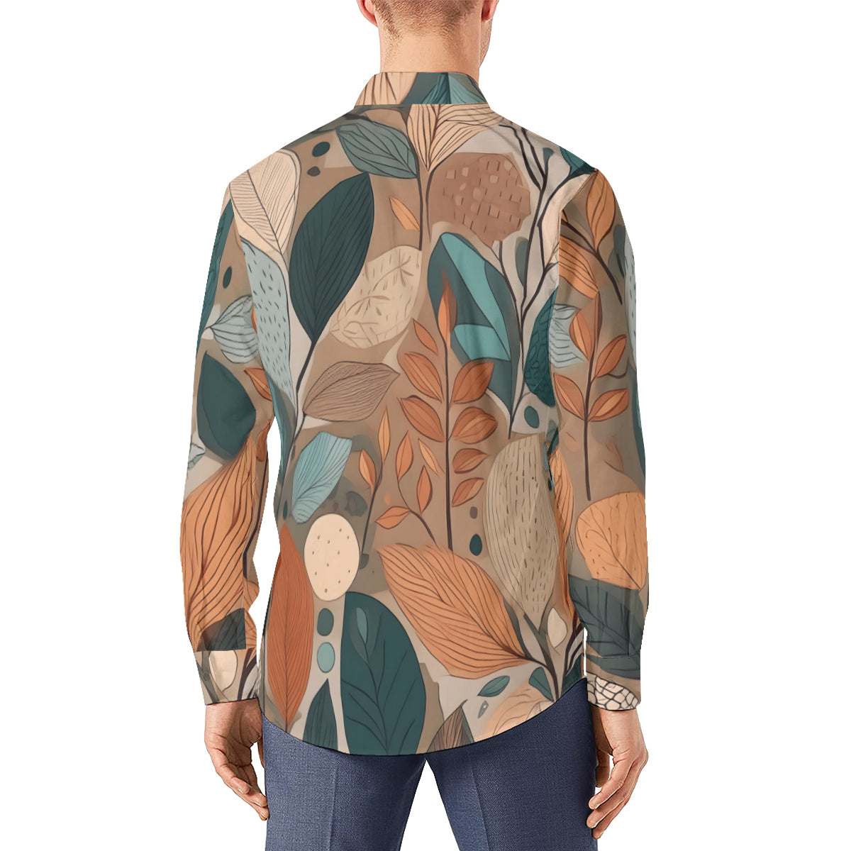 Floral Pattern Men's Classic Long-Sleeved Shirt