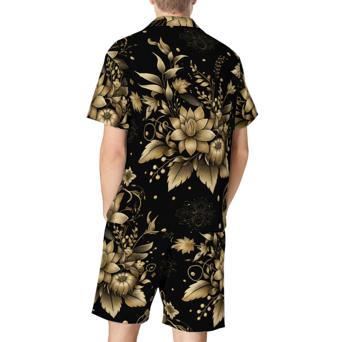 Gold Flowers Man's Shirt And Short Set