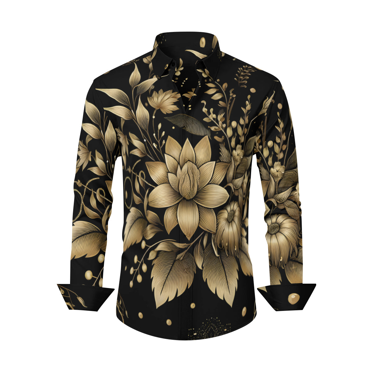 Gold Flowers Men's Classic Long-Sleeved Shirt