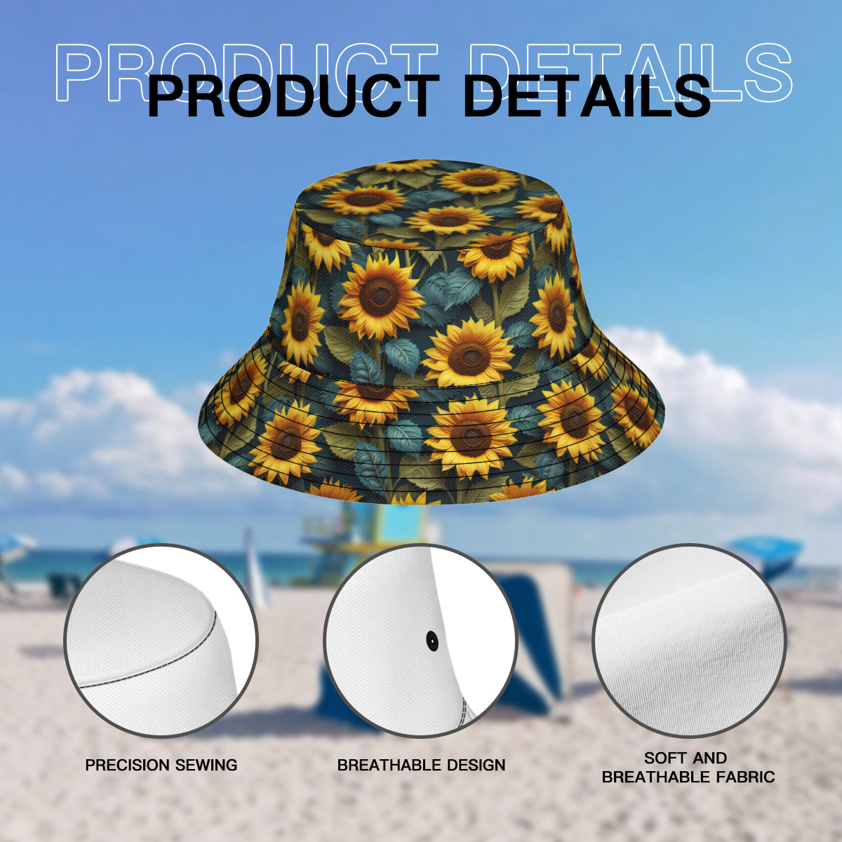 Sunflower Pattern Double-Sided Unisex Polyester Bucket Hat