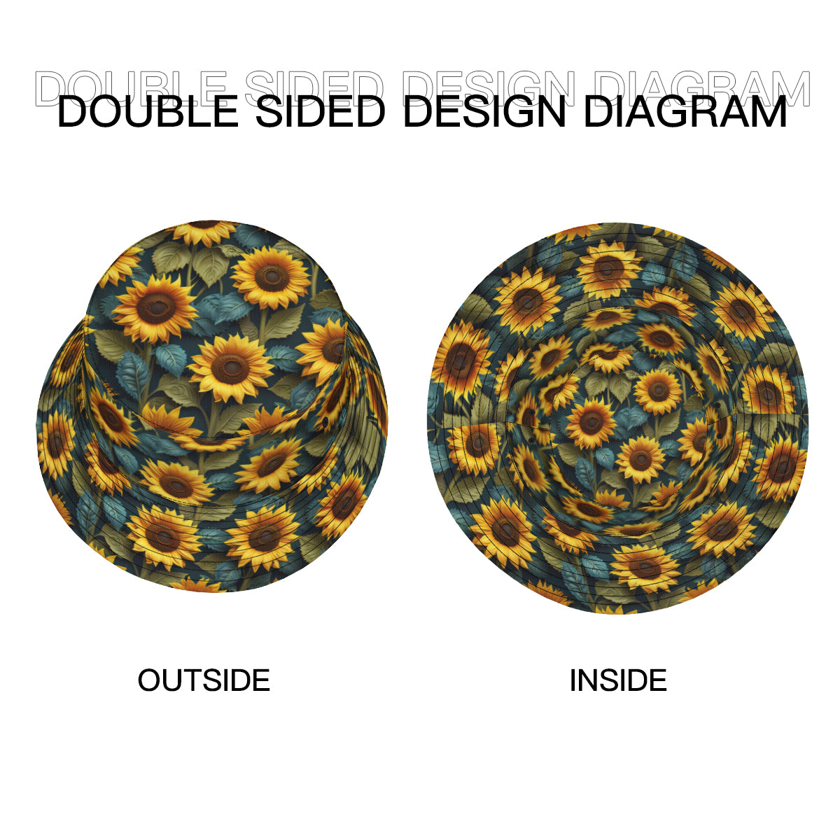 Sunflower Pattern Double-Sided Unisex Polyester Bucket Hat