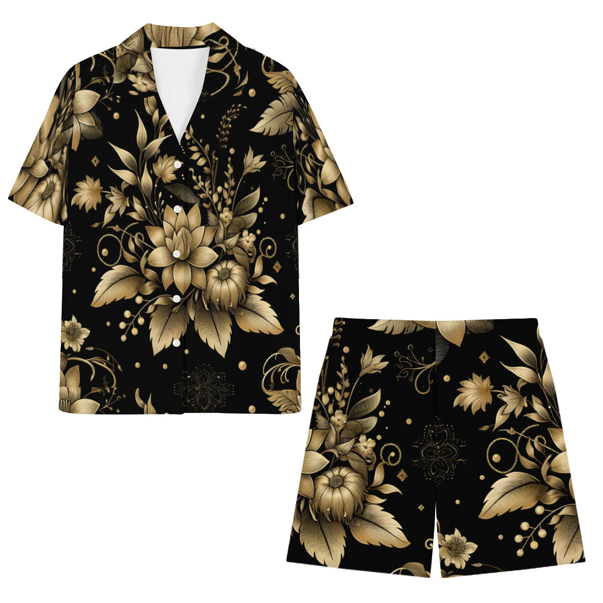 Gold Flowers Man's Shirt And Short Set