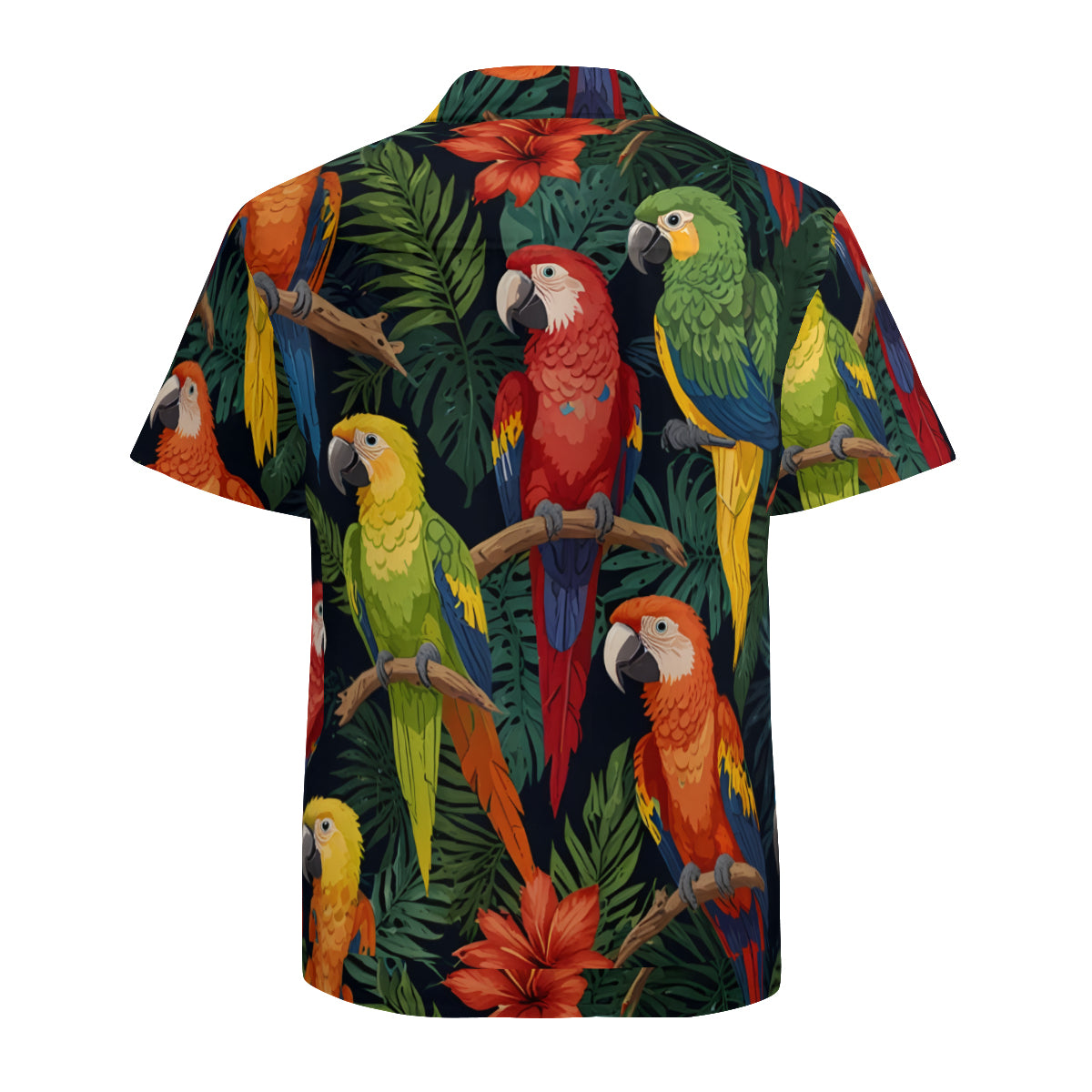 Tropical Parrots Pattern Men's Casual Short-Sleeved Shirt