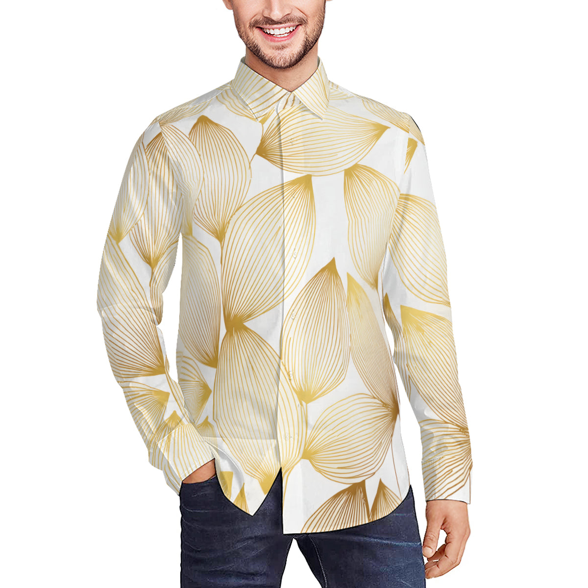 Abstract Pattern Gold Men's Classic Long-Sleeved Shirt